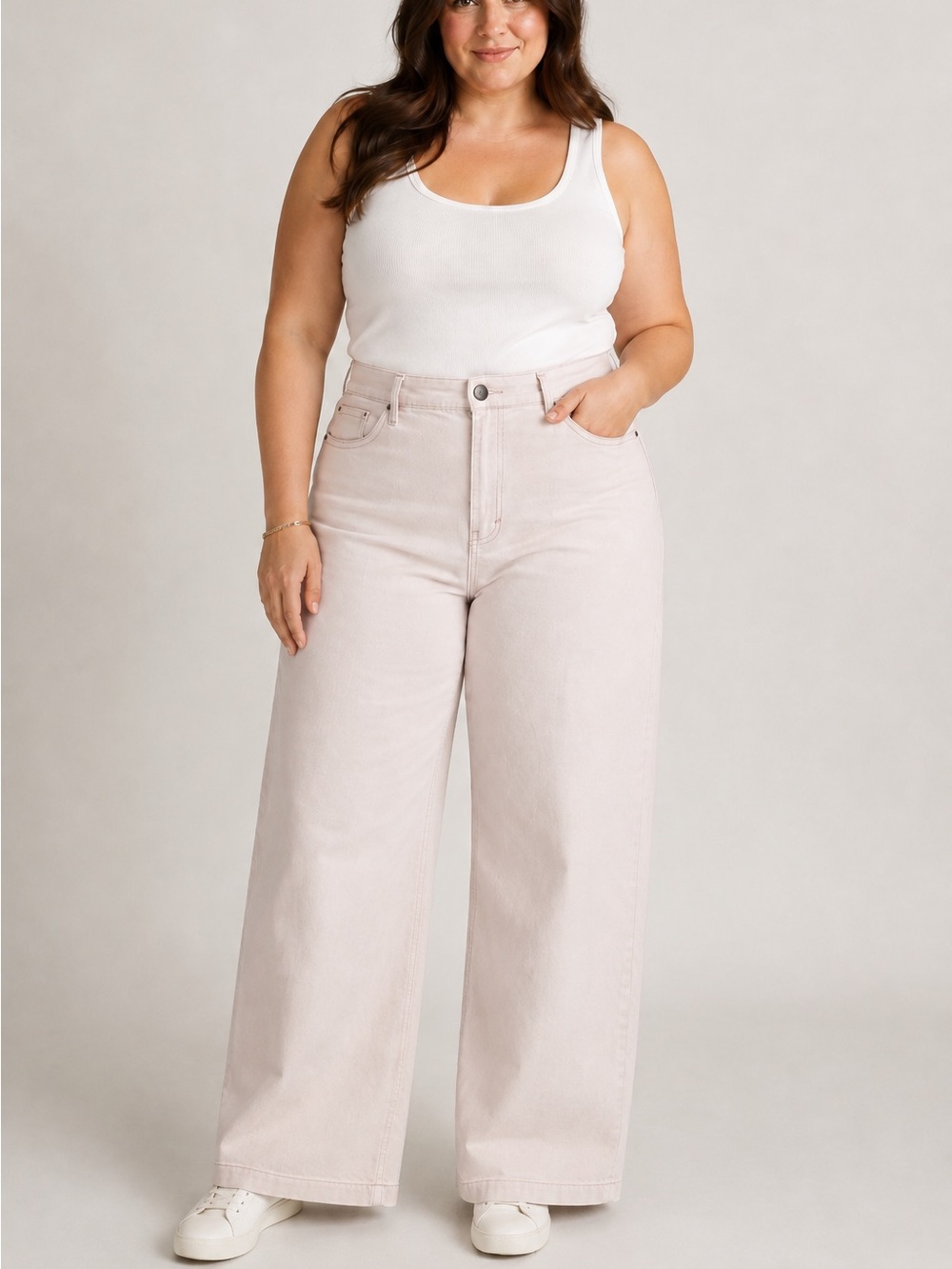 NWT Women’s a.n.a High Rise Wide Leg ivory Pant 18 Office Casual